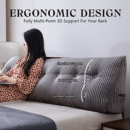  Arge Headboard Pillow Headboard Wedge Pillow Bed Rest Reading Pillow Bolster Triangular Pillow For Sitting In Bed-Backrest Positioning Support Long Pillow For Daybed (Queen:59x8x20 Inches,Grey)