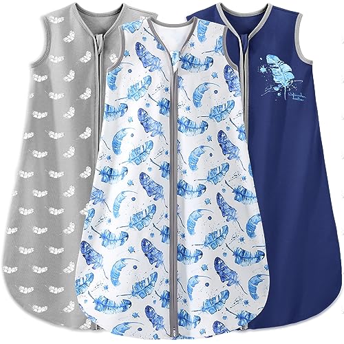  Yoofoss Baby Sleep Sack 0-6 Months Baby Wearable Blanket 100% Cotton 2-Way Zipper TOG 0.5 Toddler Sleeping Sack 3 Pack, Comfy Soft Lightweight Sleep Sacks For Babies(Small)