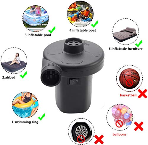 Electric Air Pump For Inflatables Air Mattress Pump 110V AC/12V DC Airbed Boat Pool Raft Inflatable Pump With 3 Nozzles Black (ACDC)