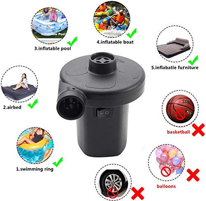  Electric Air Pump For Inflatables Air Mattress Pump 110V AC/12V DC Airbed Boat Pool Raft Inflatable Pump With 3 Nozzles Black (ACDC)