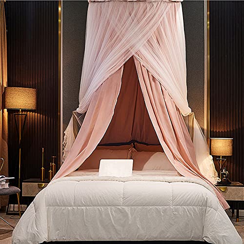  Bed Canopy For Girls & Adults, Round Dome Lace Princess Canopies Netting, Elegant Double Layer Bed Canopy Drapes For Decoration, Playing,Reading,Sleepping (Pink)