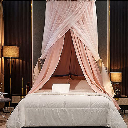  Bed Canopy For Girls & Adults, Round Dome Lace Princess Canopies Netting, Elegant Double Layer Bed Canopy Drapes For Decoration, Playing,Reading,Sleepping (Pink)