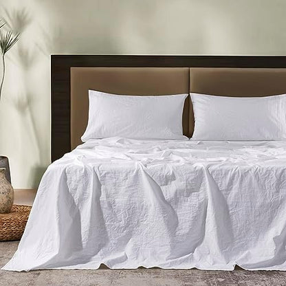  SONORO KATE 100% French Pure Linen Sheets, Breathable And Durable Line King Size Sheets, Anti-Tear Line Bed Sheets, Machine Washable, 16 Inch Deep Pocket - 4 Piece (Natural Linen, King)