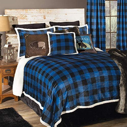  Carstens, Inc Carstens Wrangler Blue Lumberjack Buffalo Plaid Sherpa Fleece 4-Piece Comforter, Queen Bedding Set