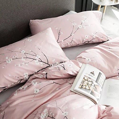  Japanese Oriental Style Cherry Red Blossom Floral Branches Print Duvet Quilt Cover 300tc Cotton Bedding 3 Piece Set (Queen, Charcoal)