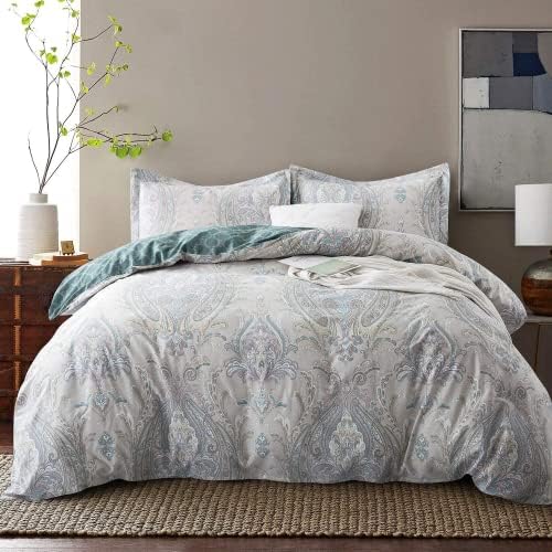  King Size Hotel Collections Super Soft Egyptian Cotton 3 Piece Modern Bedding Medallion Damask Duvet Cover Set-1000-Thread-Count Bedding Set 1 Duvet Cover And 2 Pillow Shams