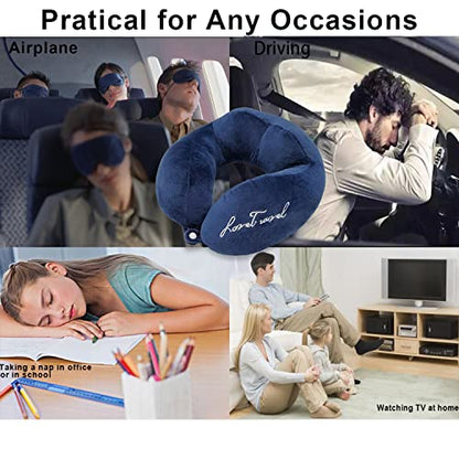  LAN SHAN QUE Travel Pillow For Airplane Car Sleeping Rest, Soft Comfortable Velour Cover, Head Support Pain Relief Neck Pillow With Eye Mask