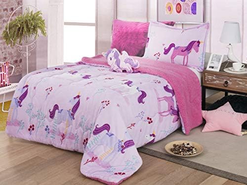  All American Collection New Super Soft And Warm 4 Piece Borrego/Sherpa Blanket With Pillow Sham And Cushion (Full, Dinosaur)