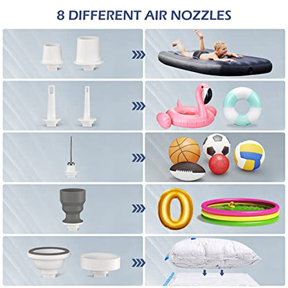  Tiny Pump Portable Ultra-Mini Air Pump With Camping Light,1360mAh Rechargeable To Inflate Deflate For Sleeping Pad Pool Floats Swimming Ring Vacuum Storage Bags Balloon Soccer-8 Air Nozzles