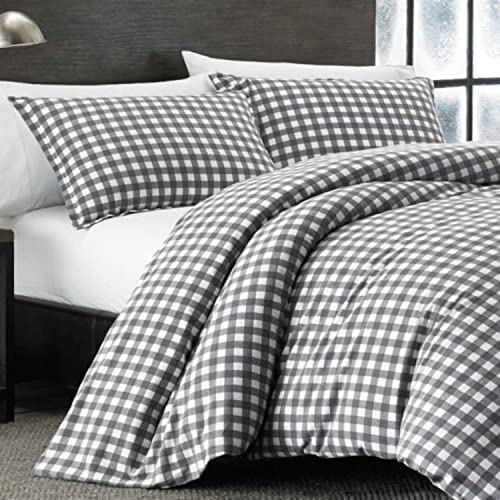  Eddie Bauer - Queen Duvet Cover Set, Reversible Flannel Bedding With Matching Shams, Home Decor For Colder Months (Preston Grey, Queen)