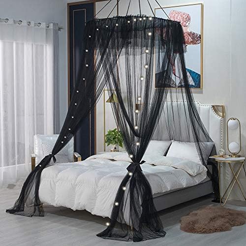  Lotus Karen Bed Canopy - Elegant Lace Round Hoop Polyester Sheer Mesh Bed Curtains - Princess Dome Bedding Net For Twin Full Queen King Size Bed