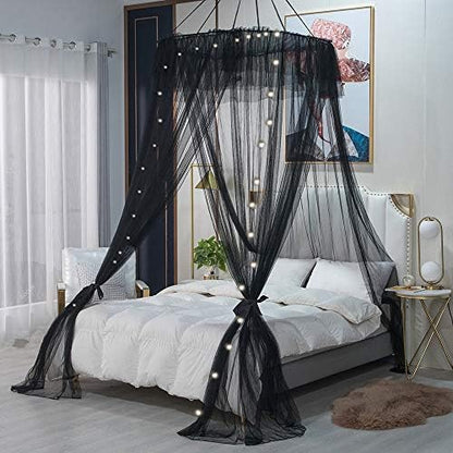 Lotus Karen Bed Canopy - Elegant Lace Round Hoop Polyester Sheer Mesh Bed Curtains - Princess Dome Bedding Net For Twin Full Queen King Size Bed