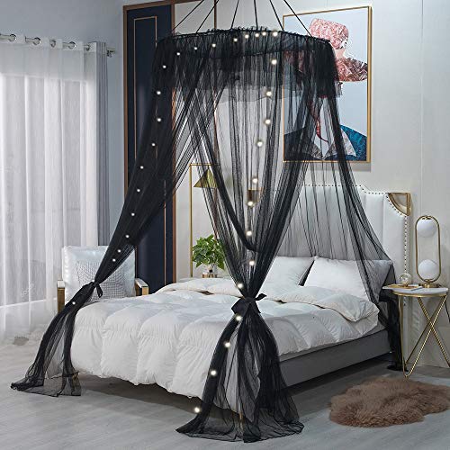  Lotus Karen Bed Canopy - Elegant Lace Round Hoop Polyester Sheer Mesh Bed Curtains - Princess Dome Bedding Net For Twin Full Queen King Size Bed
