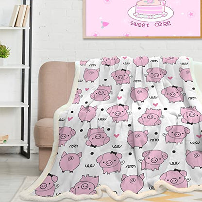  Pig Throw Blanket For Kids Girls Pink Piggy Blankets Cute Fleece Blanket Adults Women Farm Animal Sherpa Plush Blanket For Couch Bed Sofa (50"x60")