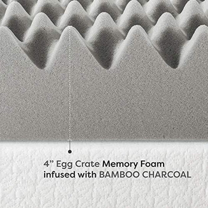  Mellow 4 Inch Egg Crate Memory Foam Mattress Topper With Infusion, Twin