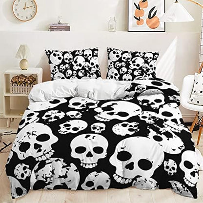  Zhh Death Moth Skull Duvet Cover 3Pcs Queen Size Black Gothic Bedding Soft Microfiber Fashion Printed Skeleton Comforter Cover (1 X Quilt Cover, 2 X Pillowcases)