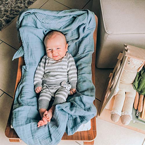  Ely's & Co. Muslin Swaddle Blanket 3-Pack For Baby Boy— 100% Cotton Muslin Extra-Large Swaddle Blankets (47”x 47”) — (Misty Blue Stars│Solid│Stripes)