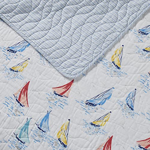  Laura Ashley Home - Ahoy Collection - Quilt Set - 100% Cotton, Reversible, Lightweight & Breathable, Pre-Washed For Added Softness, King, Bright