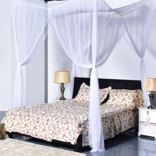  Mosquito Net, 4 Corner Post Bed Canopy, Quick And Easy Installation For King Size Beds Large Queen Size Bed Curtain (White)