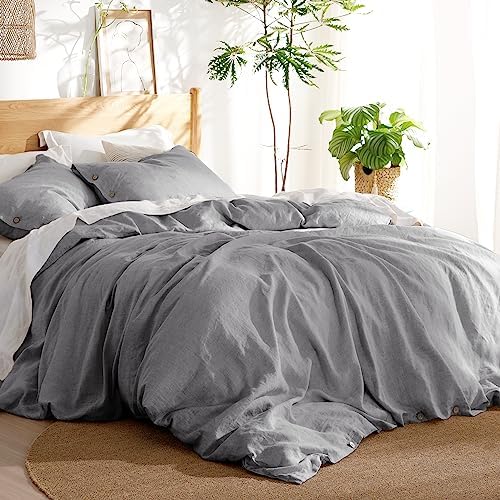  Bedsure Linen Duvet Cover Queen - Linen Cotton Blend Duvet Cover Set, Linen Color, 3 Pieces, 1 Duvet Cover 90x90 Inches And 2 Pillowcases, Comforter Sold Separately