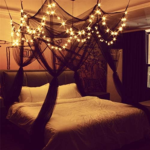 Mosquito NET For Bed Canopy, Four Corner Post Curtains Bed Canopy Elegant Mosquito Net Set, Stick Hook &Profession Rope For Net, Screen Netting Canopy Curtains, Full/Queen/King/Black