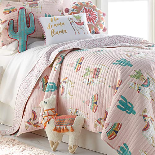  Levtex Home - Lima Llama Quilt Set - Full/Queen Quilt (88x92in.)+ Two Standard Pillow Shams (26x20in.) - Lots Of Llamas In White, Taupe, Orange, Green, Burgandy, Pink - Reversible - Cotton/Polyester