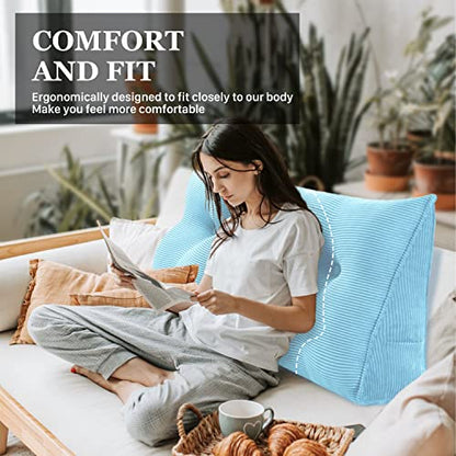  YXCSELL Headboard Wedge Pillow Triangular Bolster Pillows For Daybed Sofa Cushion Corduroy Large Support Backrest Bed Rest Reading Pillow Lumbar Positioning Upholstered (Sky Blue,Twin)