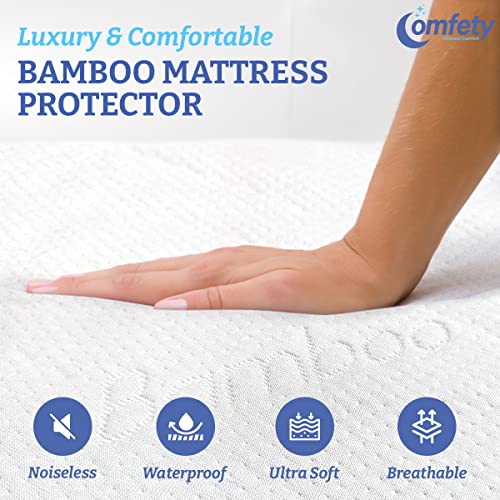  100% Waterproof Mattress Protector King Size Bed - Luxury Soft Bamboo Mattress Protector - Ultra Leak-Proof Shield Mattress Cover - Hypoallergenic, Breathable, Crinkle Free & Noiseless Mattress Cover
