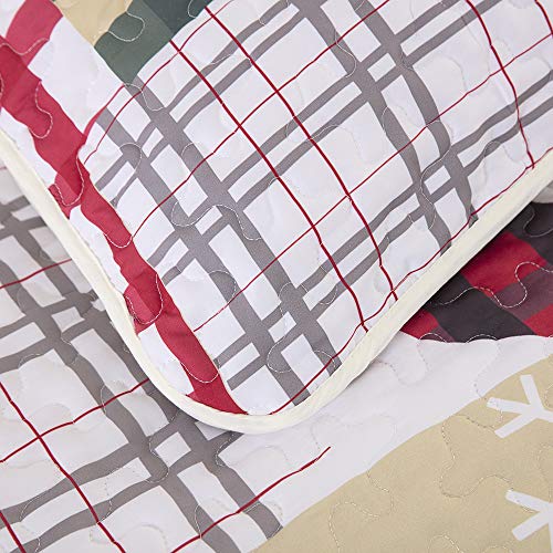  Christmas Quilt Set Twin Rustic Christmas Santa Tree Snowman Pattern Printed Bedding Solid Quilted Bedspread Coverlet With 1 Pillow Shams For All Seasons, Soft Microfiber Quilt 68x86 Inches