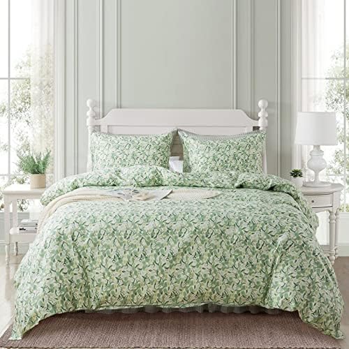  NEWLAKE Cotton Duvet Cover Queen Size - Soft Breathable Duvet Cover Set 3 Pieces With Zipper Closure, 1 Duvet Cover 90x90 Inches And 2 Pillow Shams, Navy Classic Floral Pattern