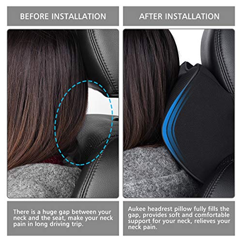  Aukee Car Headrest Pillow With Genuine Leather Cover Memory Foam Neck Cushion For Driving Home Office Black (Pack Of 2)