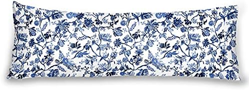  Body Pillowcase, Bohemian Flower Ultra Soft Colorful Velvet Full Long Body Pillow Covers 20 X 54 With Zipper, Total Boho Floral Body Pillow Protector, For Adults Women And Men (Blue White)