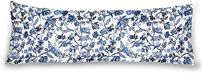  Body Pillowcase, Bohemian Flower Ultra Soft Colorful Velvet Full Long Body Pillow Covers 20 X 54 With Zipper, Total Boho Floral Body Pillow Protector, For Adults Women And Men (Blue White)