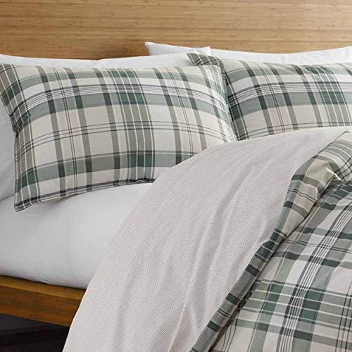 Eddie Bauer Home | Timbers Collection | 100% Cotton Soft & Cozy Premium Quality Plaid Duvet Cover Matching Shams, 3-Piece Bedding Set, Machine Washable, King, Evergreen , 104" X 88