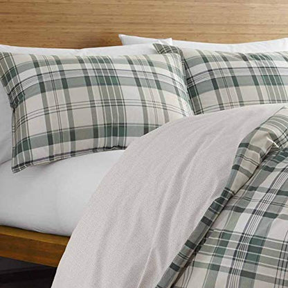 Eddie Bauer Home | Timbers Collection | 100% Cotton Soft & Cozy Premium Quality Plaid Duvet Cover Matching Shams, 3-Piece Bedding Set, Machine Washable, King, Evergreen , 104" X 88