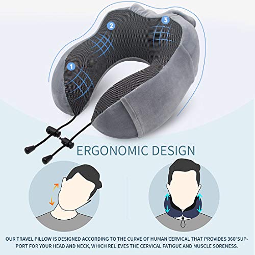  Wo Yuan Travel Pillow-100% Pure Memory Foam Neck Pillow,Comfortable&Breathable Cover,Airplane Travel Kit With,Soft Headrest For Sleeping Rest,Car&Home Use,Built-in Storage Function
