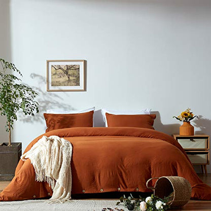  Burnt Orange Duvet Cover Sets Queen Size 3 Piece Double Brushed Microfiber Queen Duvet Cover With Button Closure & Corner Tie 1 Breathable And Soft Duvet Cover 90x90 Inches + 2 Pillow Shams