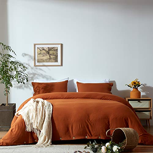  Burnt Orange Duvet Cover Sets Queen Size 3 Piece Double Brushed Microfiber Queen Duvet Cover With Button Closure & Corner Tie 1 Breathable And Soft Duvet Cover 90x90 Inches + 2 Pillow Shams