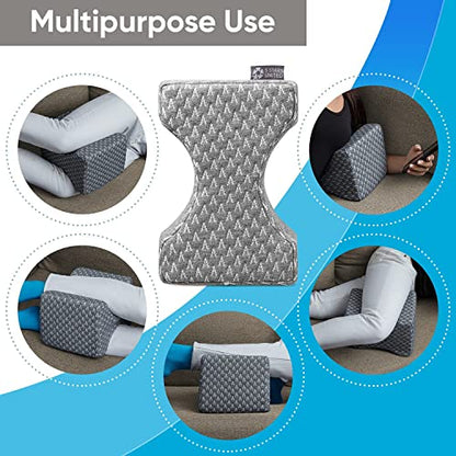  5 STARS UNITED Half Moon Bolster Semi-Roll Pillow And Knee Pillow For Side Sleepers, Grey, Bundle