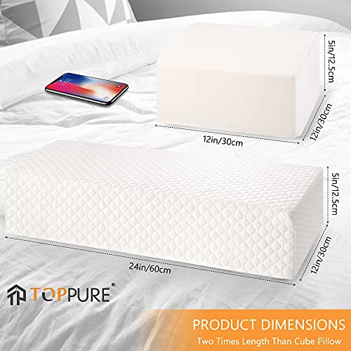  TOPPURE Cube Memory Foam Pillow Pro-Long For Side Sleepers, Snorers (24"/12"/5"), Soft But Supportive Cervical Pillow For Neck And Shoulder Pain Relief Sleeping, Rectangle Neck Pillow,White