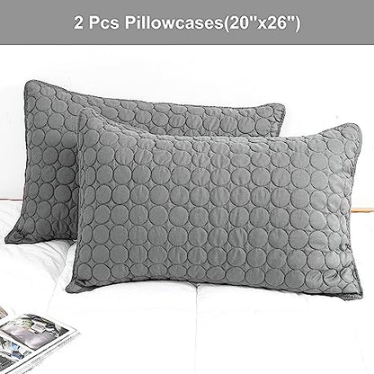  BOSOWOS Pillow Shams Standard Size Set Of 2, Ultra Soft Breathable Quilted Pillow Cases 20 X 26 Inches For Sleeping, Grey Big Round Standard 2Pack