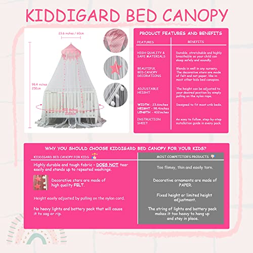  Bed Canopy For Kids - Bed Canopy Mosquito Net With Pom Poms And Felt Stars By Kiddigard - Bed Canopy For Girls - Bed Canopy Baby - Bed Canopy Set.