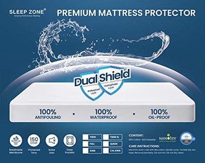  Waterproof Mattress Protector Twin Size, Soft Breathable Cotton Terry Mattress Cover, Washable Noiseless Bed Cover Deep Pocket 8"-21", Twin