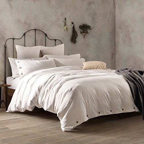  Duvet Cover King, Washed Cotton Duvet Cover Set - 3 Piece (King, Off-White)