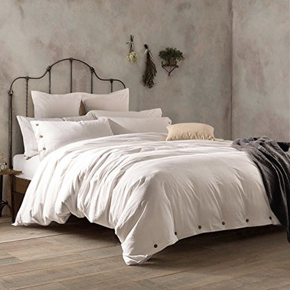  Duvet Cover King, Washed Cotton Duvet Cover Set - 3 Piece (King, Off-White)