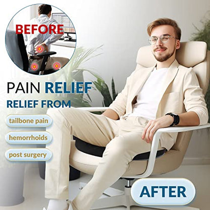  Donut Pillow For Tailbone Pain XL Cool Gel Hemorrhoid Pillow Donut Cushion Doughnut Pillow For Tailbone Hemorrhoids Postpartum Pregnancy Donut Seat Cushion For Women Men Hemmoroid Cushion Memory Foam