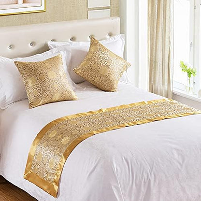  QFWMCW Modern Bed Runner Scarf Satin Jacquard Bed Runners & Scarves Hotel Decoration Bedspread With Pillow Bed Scarf For Foot Of Bed King