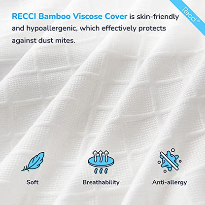  RECCI 2 Inch Mattress Topper Cover Twin Size (Only Cover), Breathable Bamboo Viscose Mattress Topper Protector, Washable Mattress Topper Encasement With Zipper & Adjustable Straps (Twin, White)