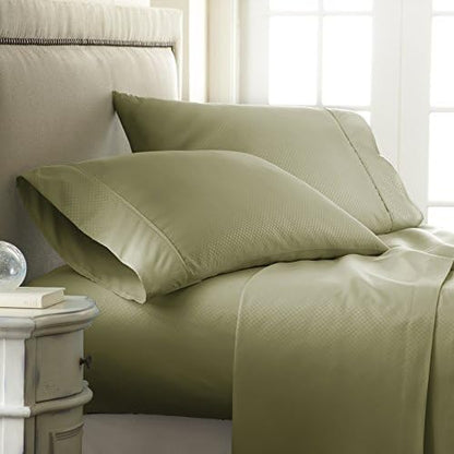  Ienjoy Home Hotel Collection Embossed Chevron 4 Piece Sheet Set, Queen, Ivory (BLL-CHEV-Queen-Ivory)