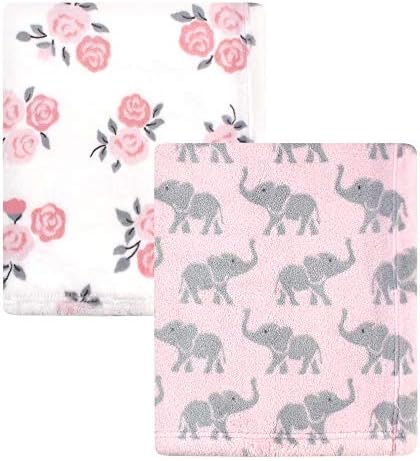  Hudson Baby Unisex Baby Cozy Plush Luxury Blankets 2pk, Pink Elephants, One Size